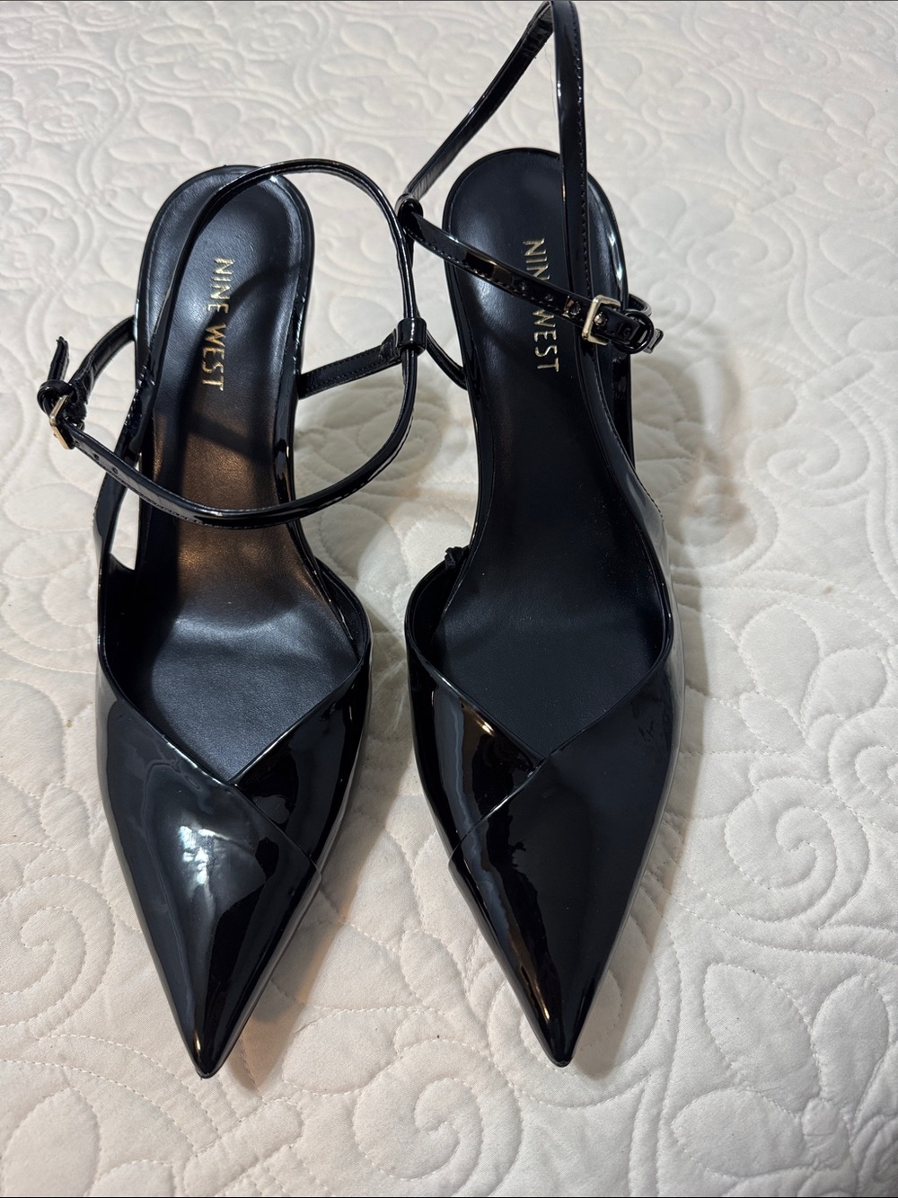 Nine West Black Patent Pointed Slingback Pumps